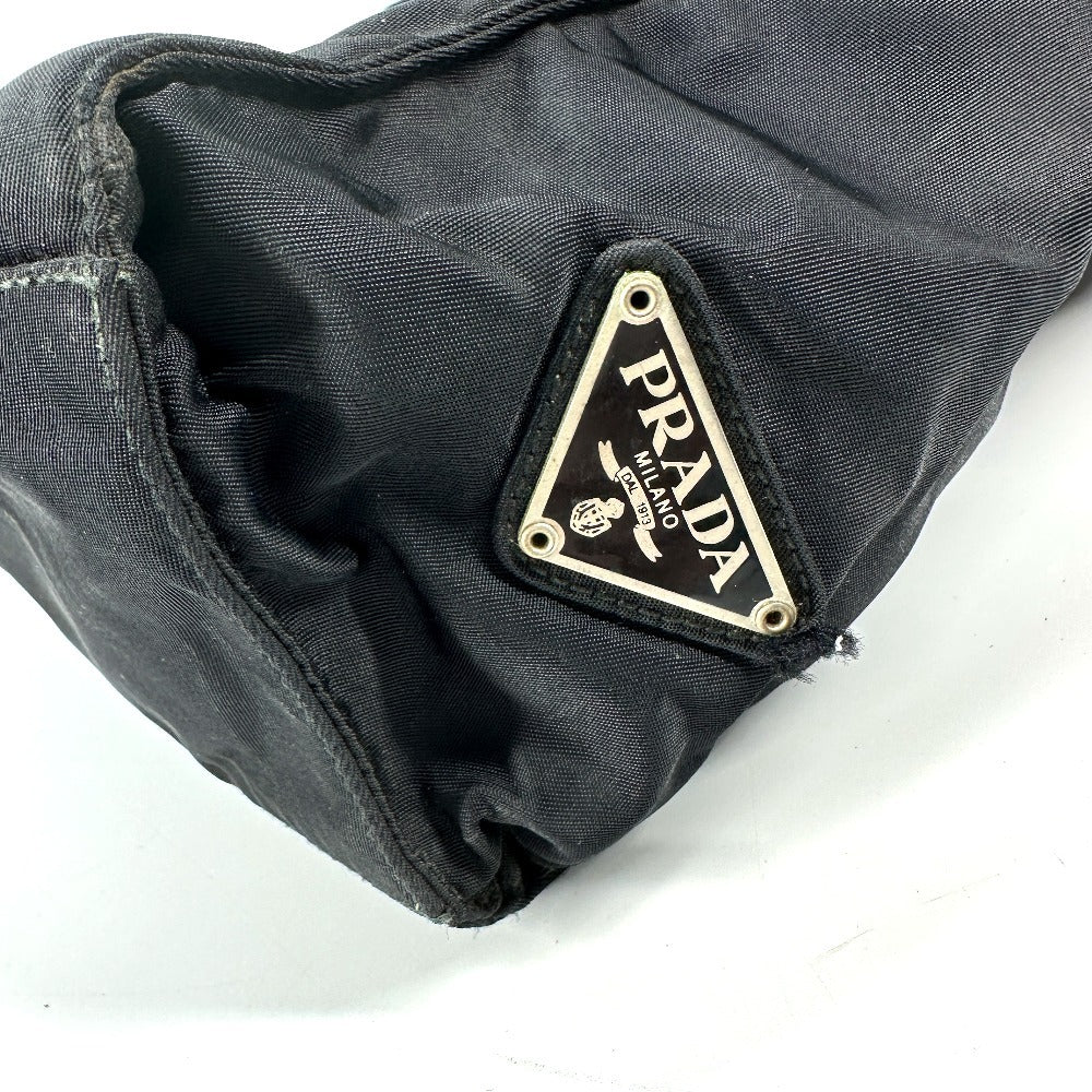 PRADA Handbag Nylon black Triangle logo plate Plat Stick handle unisex(Unisex) Used Authentic