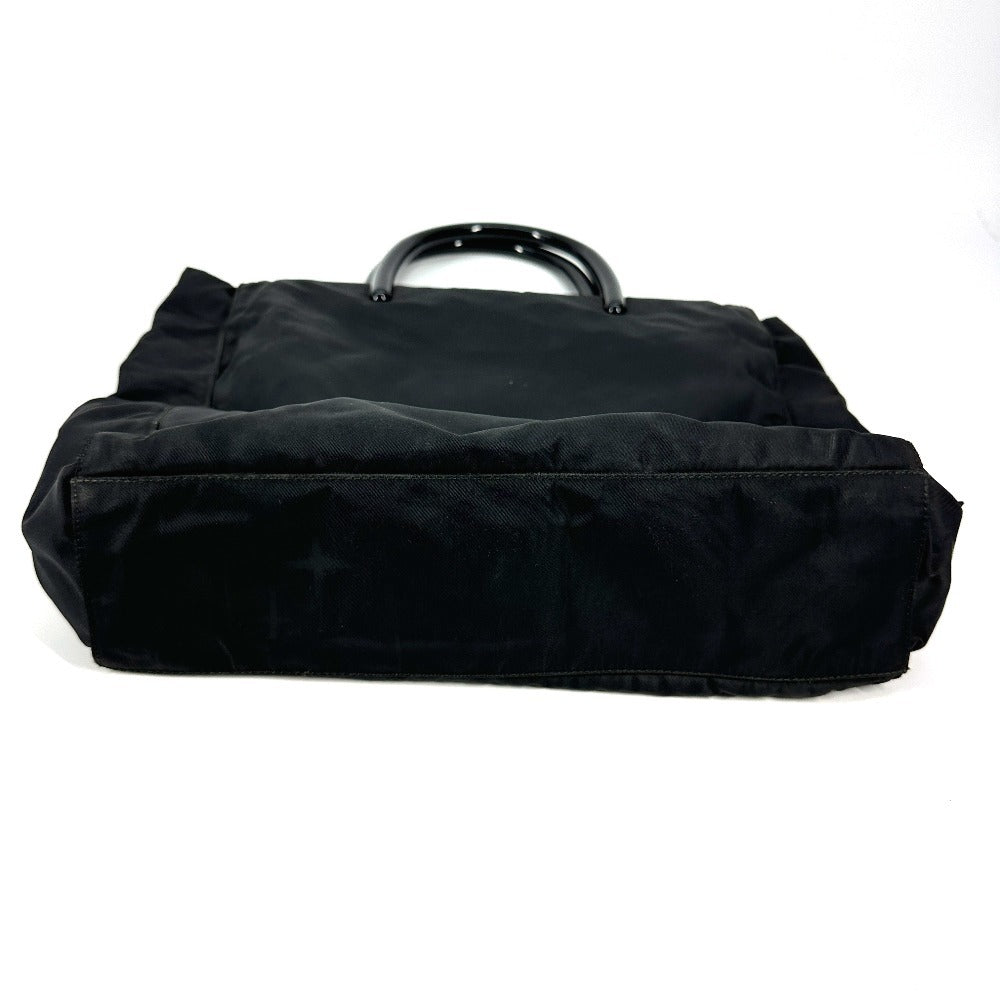 PRADA Handbag Nylon black Triangle logo plate Plat Stick handle unisex(Unisex) Used Authentic