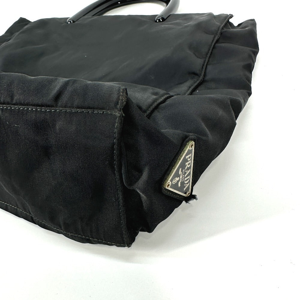 PRADA Handbag Nylon black Triangle logo plate Plat Stick handle unisex(Unisex) Used Authentic