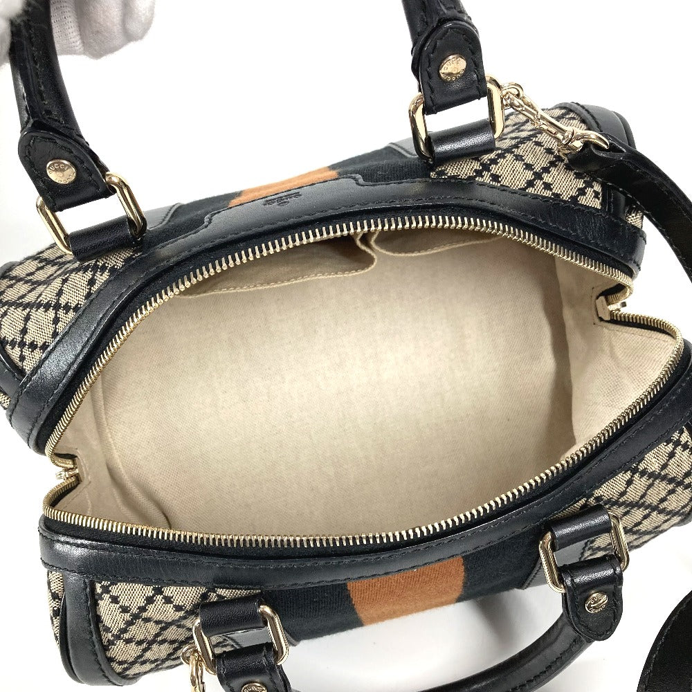 GUCCI Shoulder Bag Leather / canvas Navy Stripe logo