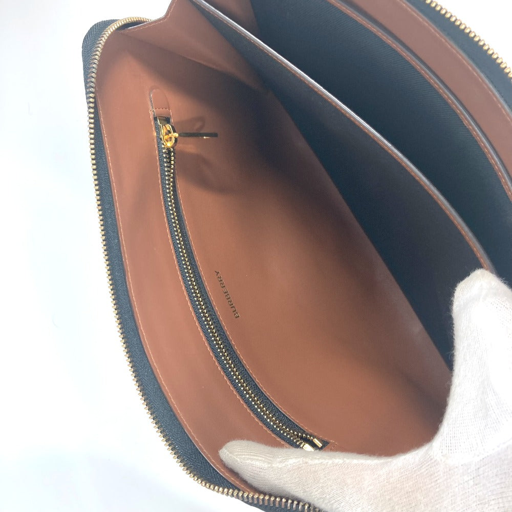 BURBERRY Clutch bag Leather / canvas Brown TB logo unisex(Unisex) Used Authentic