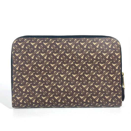 BURBERRY Clutch bag Leather / canvas Brown TB logo unisex(Unisex) Used Authentic
