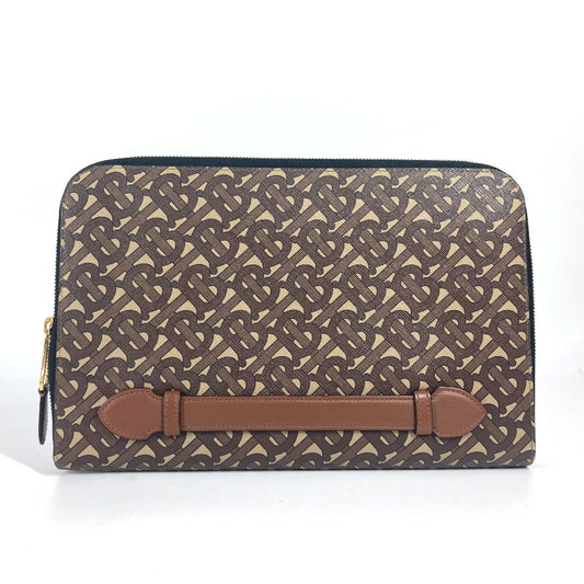 BURBERRY Clutch bag Leather / canvas Brown TB logo unisex(Unisex) Used Authentic