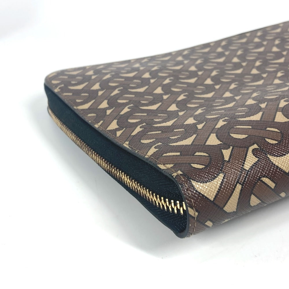 BURBERRY Clutch bag Leather / canvas Brown TB logo unisex(Unisex) Used Authentic