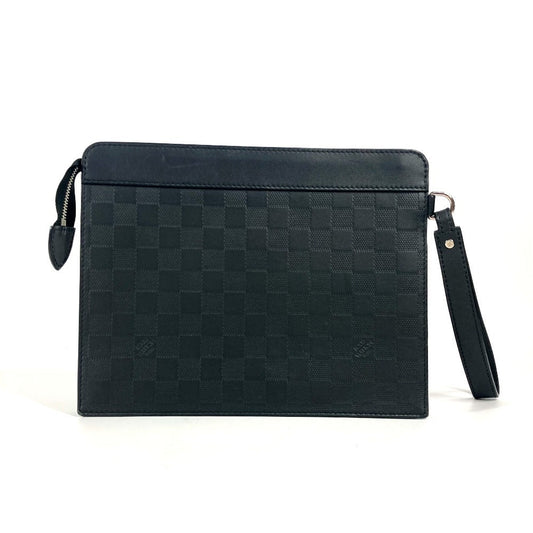 LOUIS VUITTON Clutch bag N60450 Damier Anfini Leather black Damier Anfini stand pouch unisex(Unisex) Used Authentic