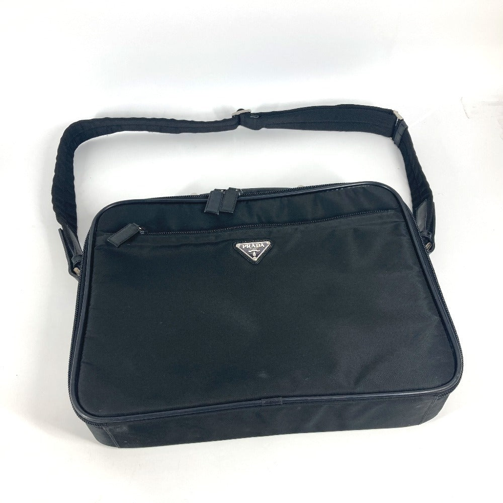 PRADA Shoulder Bag Leather / nylon black Triangle logo plate