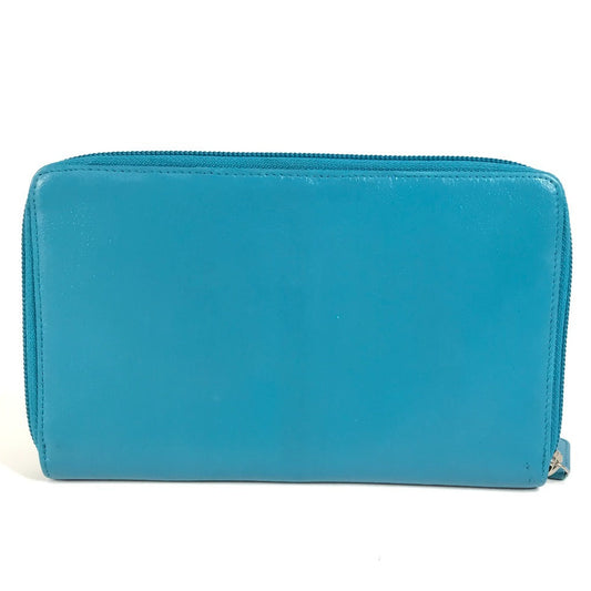 CHANEL Long Wallet Purse leather blue Camellia CC COCO Mark