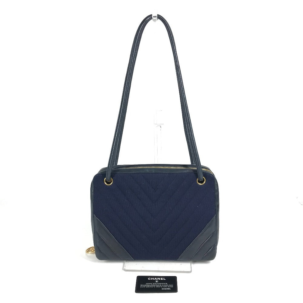 CHANEL Shoulder Bag Jersey, Leather Navy vintage quilting