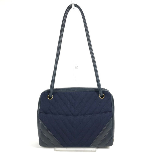 CHANEL Shoulder Bag Jersey, Leather Navy vintage quilting