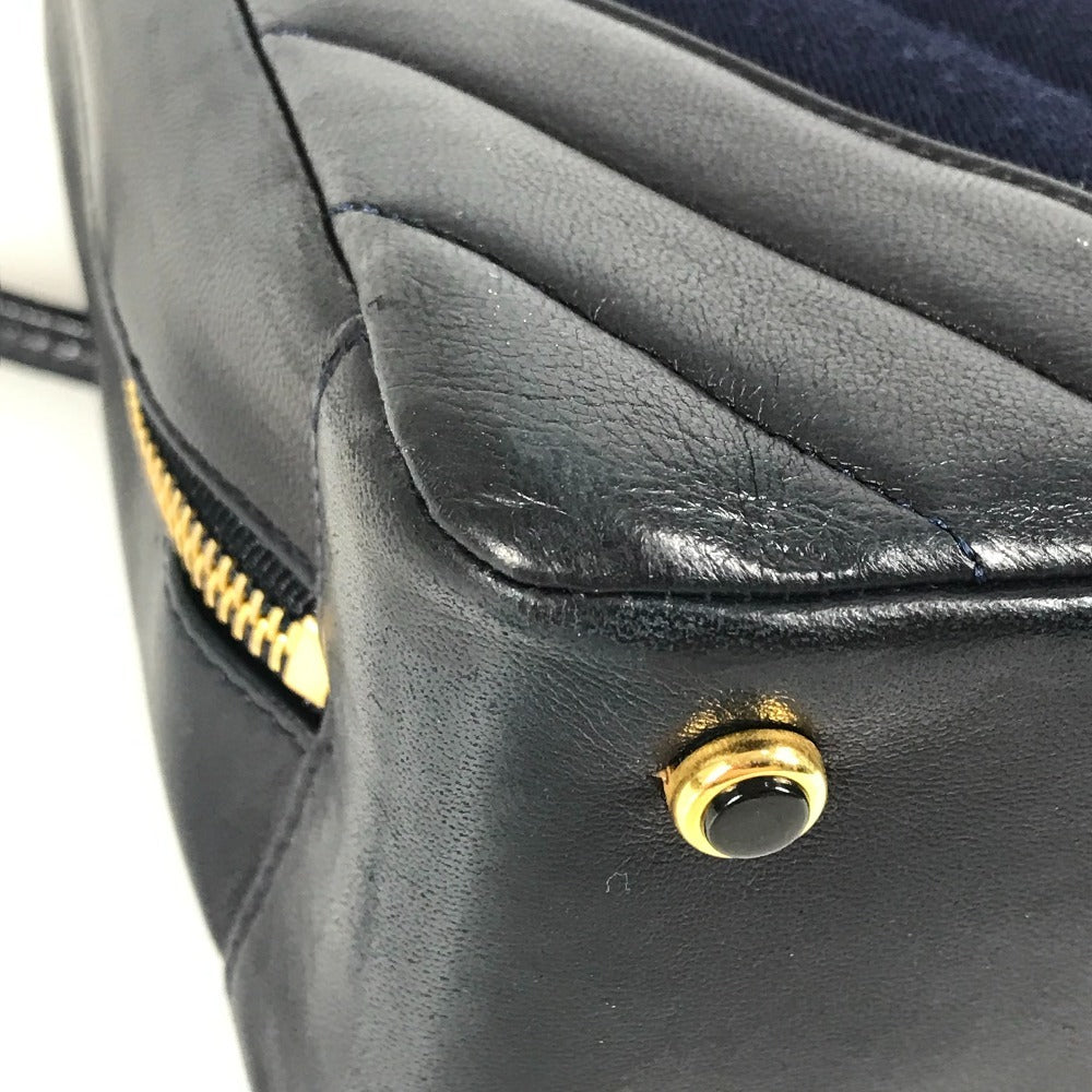 CHANEL Shoulder Bag Jersey, Leather Navy vintage quilting