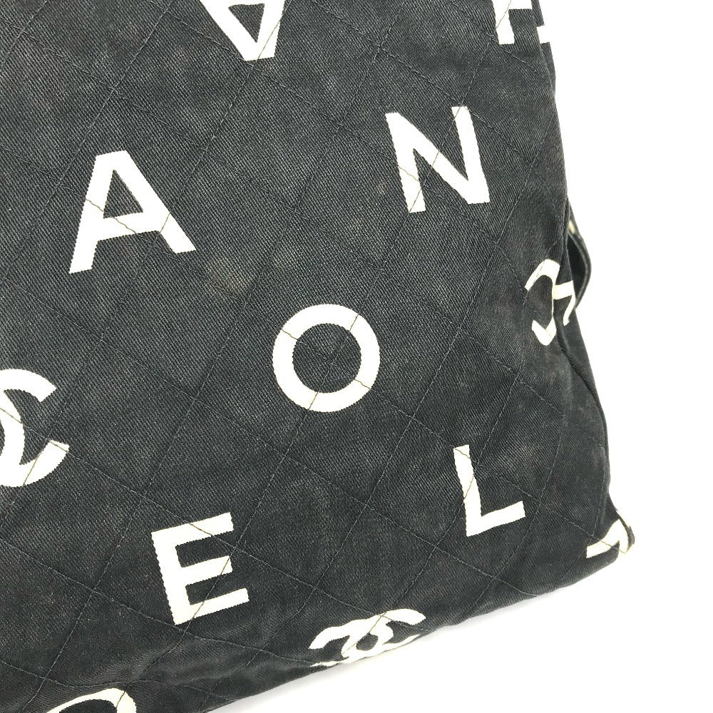 CHANEL Shoulder Bag Leather / canvas black Logo all-over pattern