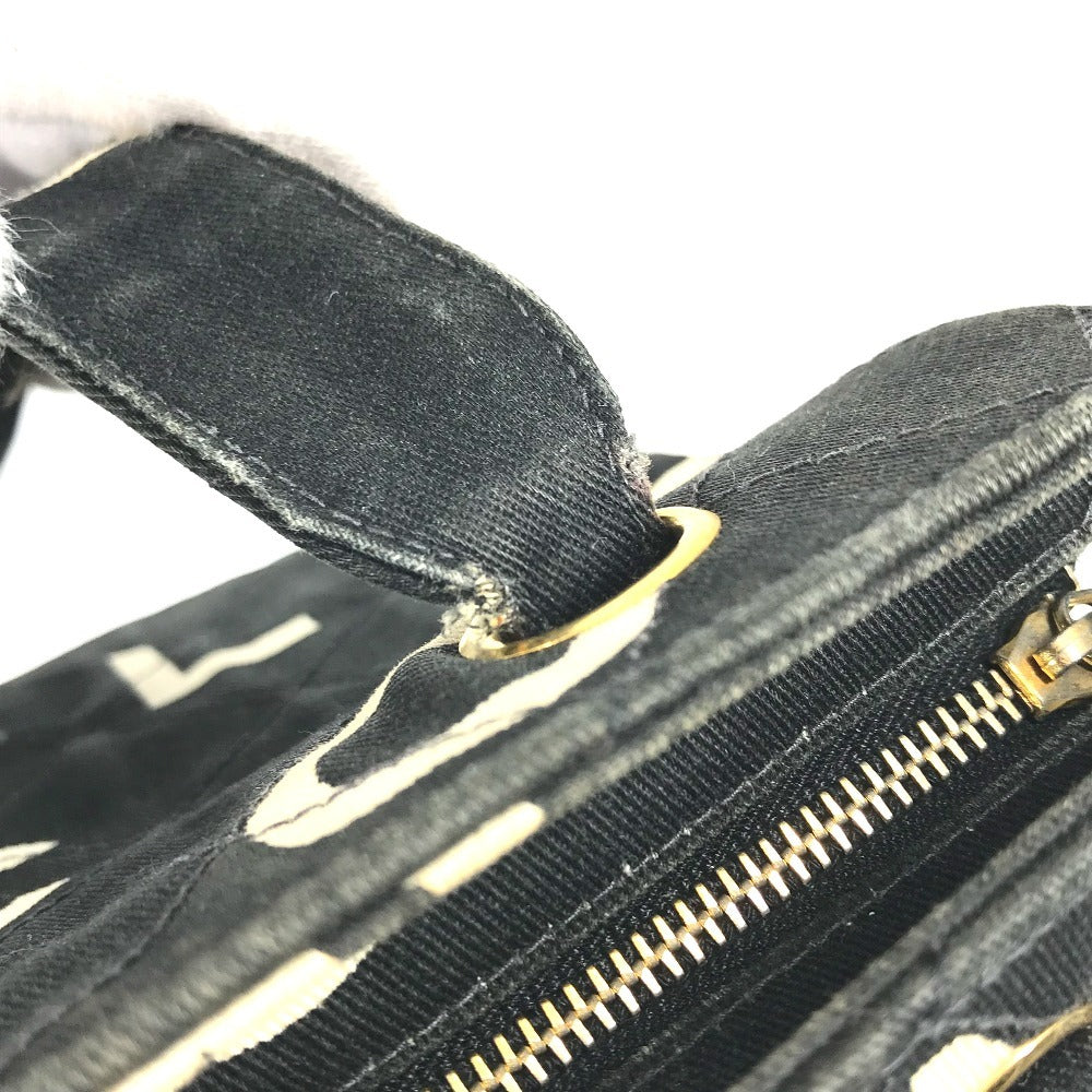 CHANEL Shoulder Bag Leather / canvas black Logo all-over pattern