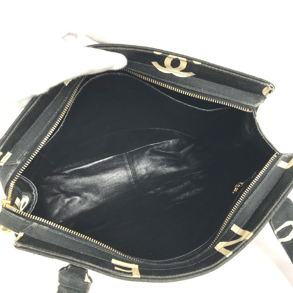 CHANEL Shoulder Bag Leather / canvas black Logo all-over pattern