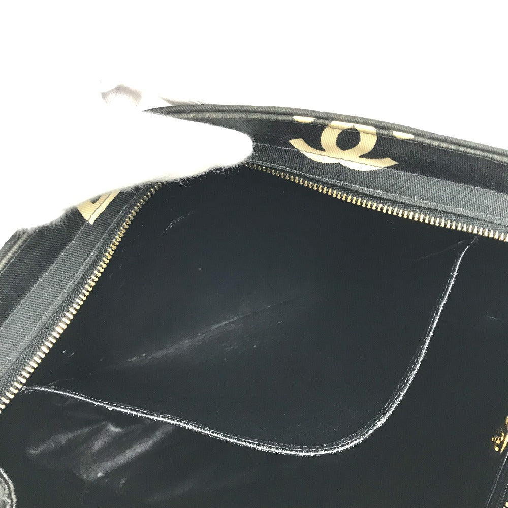 CHANEL Shoulder Bag Leather / canvas black Logo all-over pattern