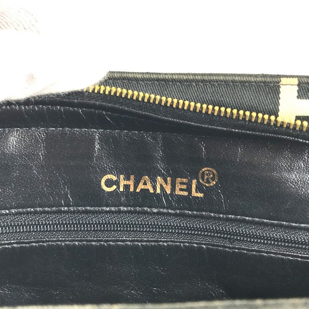 CHANEL Shoulder Bag Leather / canvas black Logo all-over pattern