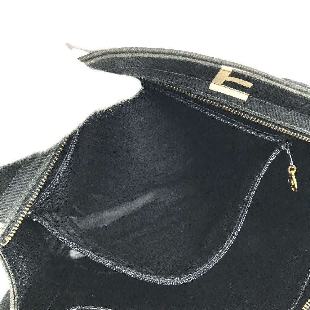 CHANEL Shoulder Bag Leather / canvas black Logo all-over pattern