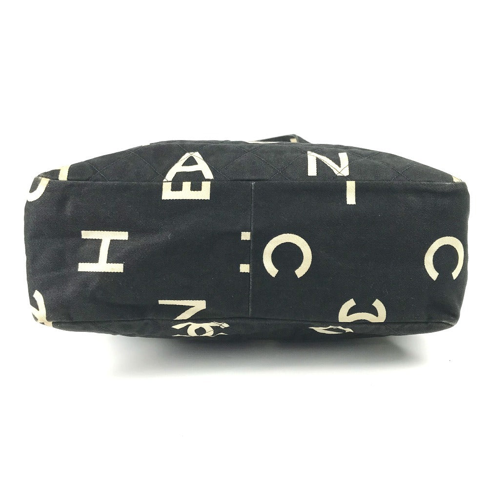CHANEL Shoulder Bag Leather / canvas black Logo all-over pattern