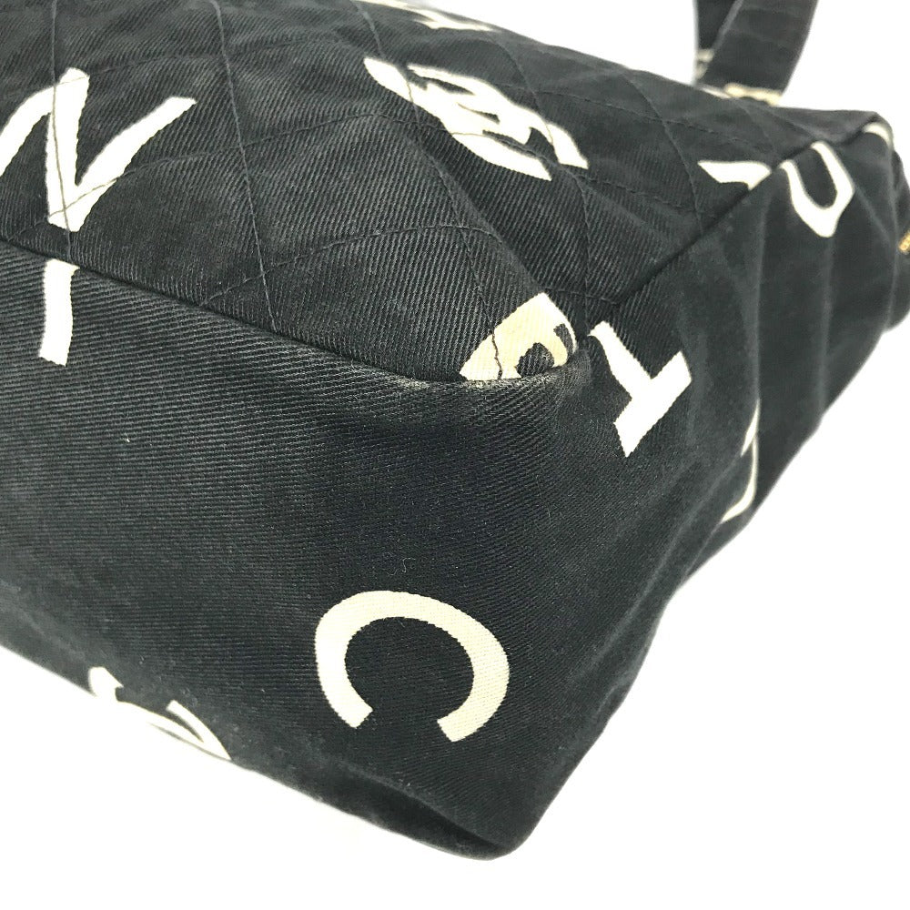 CHANEL Shoulder Bag Leather / canvas black Logo all-over pattern