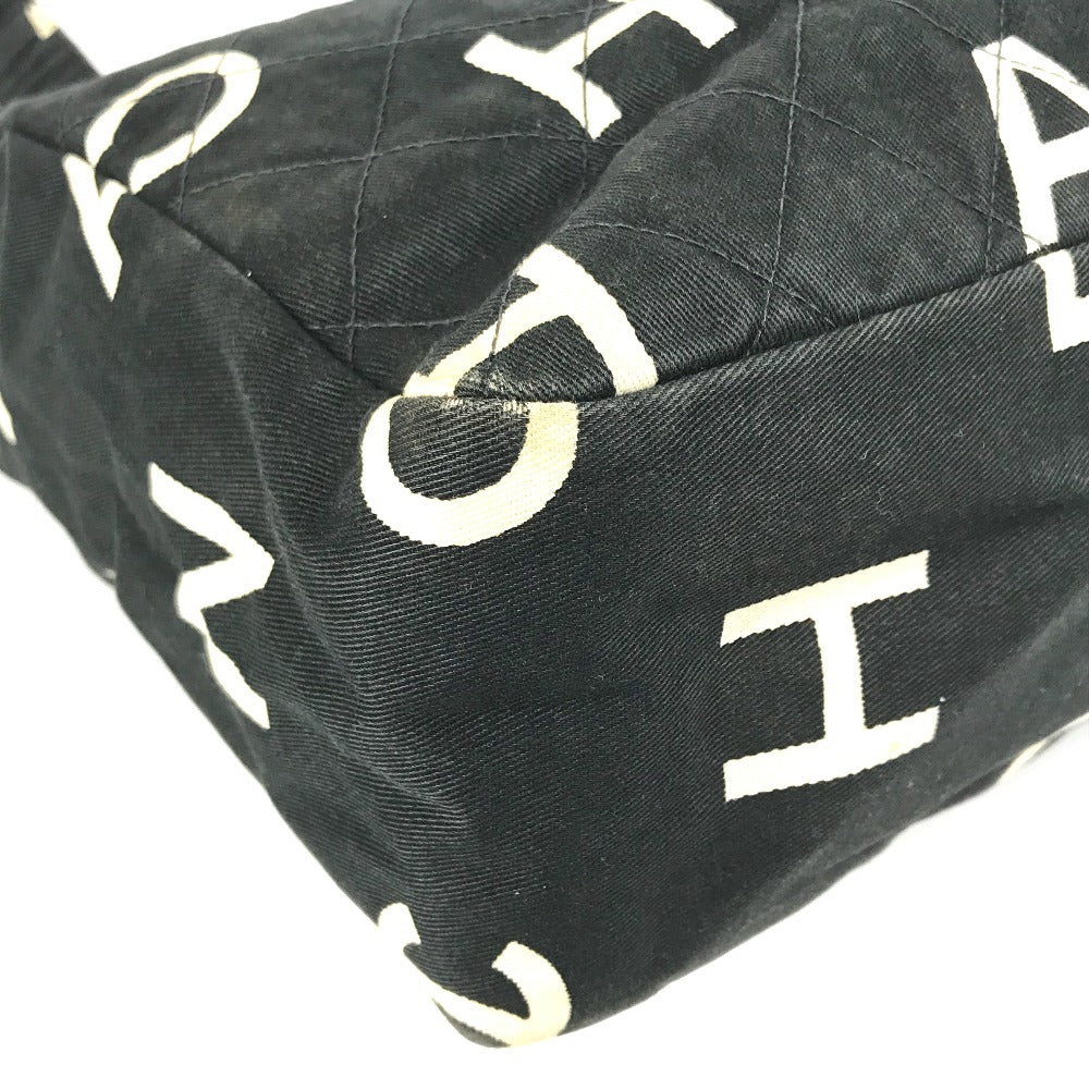CHANEL Shoulder Bag Leather / canvas black Logo all-over pattern