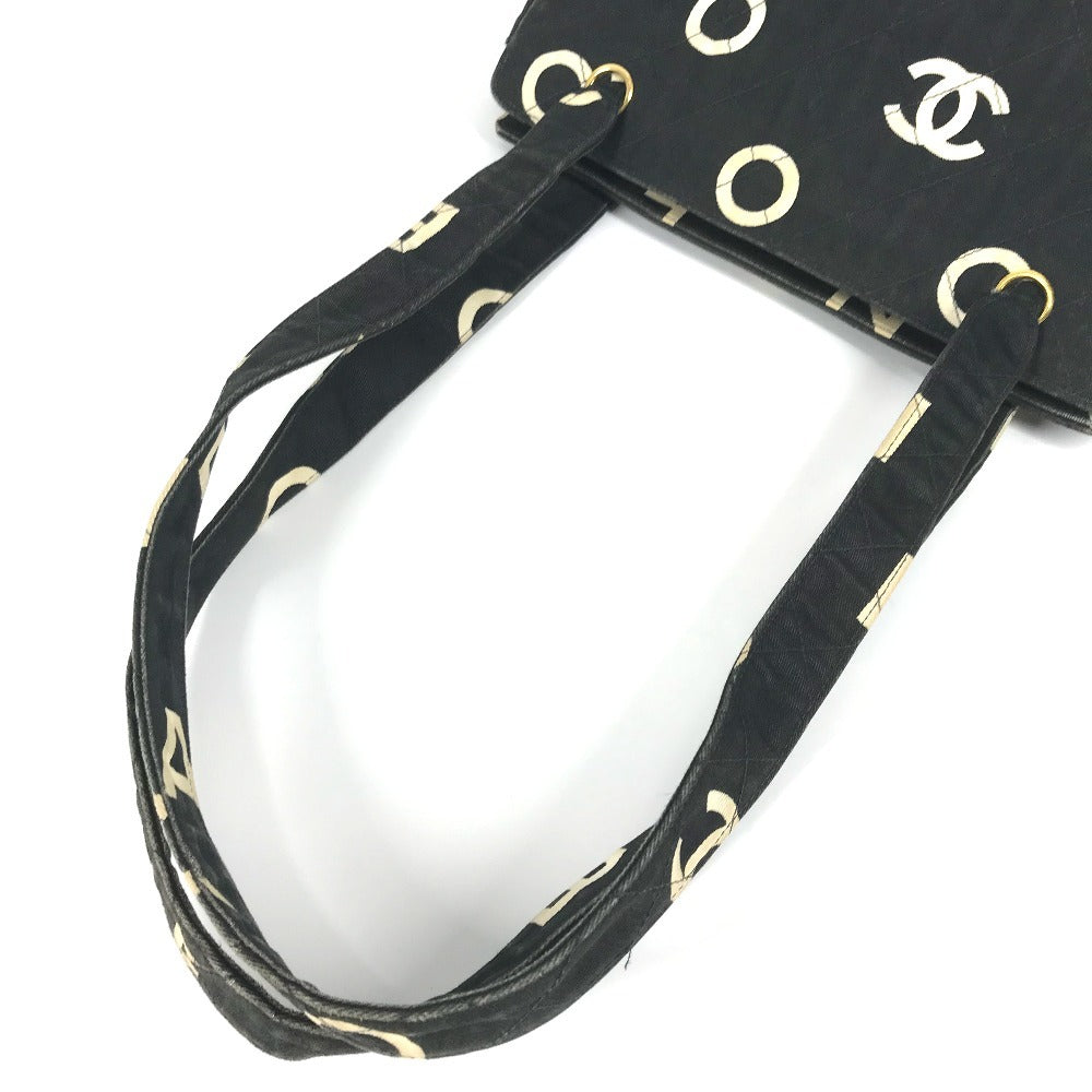 CHANEL Shoulder Bag Leather / canvas black Logo all-over pattern