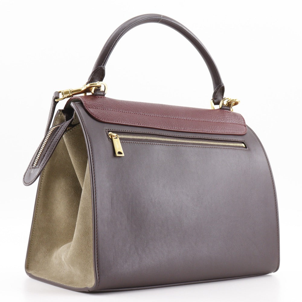 CELINE Handbag Calfskin, suede Brown / Gray 2WAYShoulder Trapeze Women Used Authentic