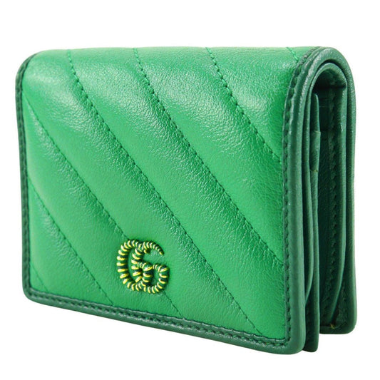 GUCCI Bifold Wallet 573811 leather green GG Marmont Compact wallet Women Used Authentic
