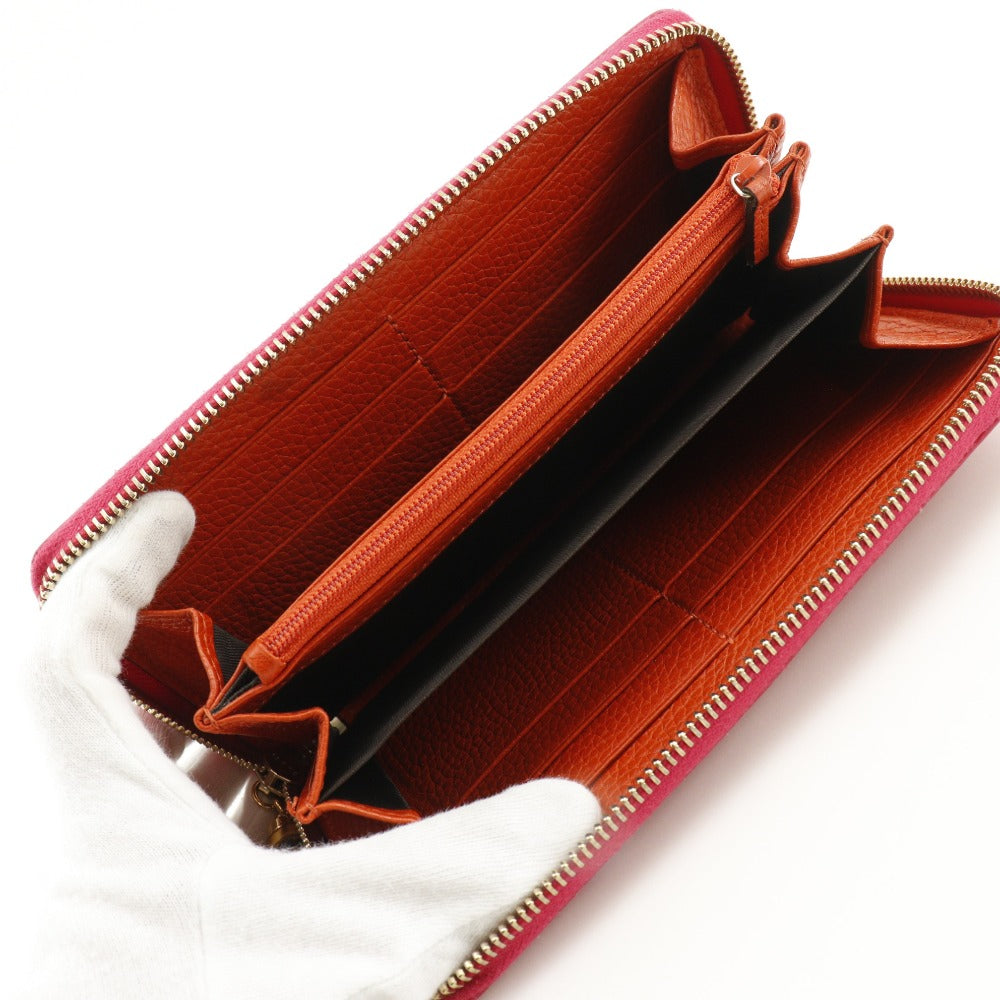 GUCCI Long Wallet Purse 307984 Calfskin Pink / Orange By color Bamboo tassel Zip Around Women Used Authentic