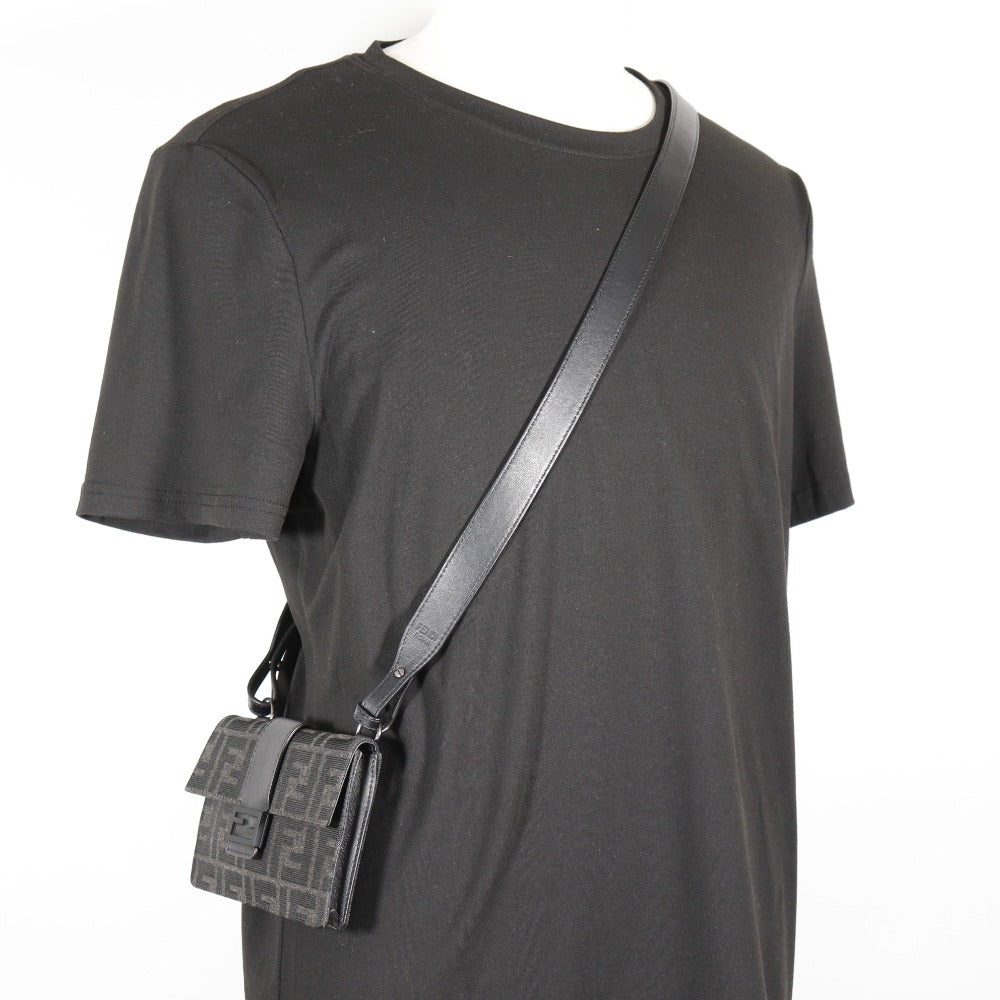 FENDI Shoulder Bag 7M0295 Nylon canvas, leather black clutch 3WAY Marsupio Baguette mens Used Authentic