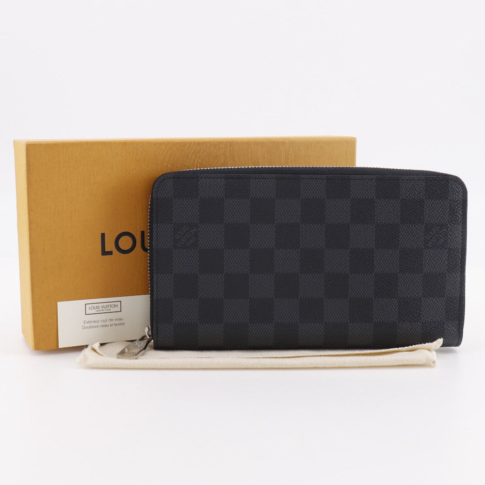 LOUIS VUITTON Long Wallet Purse N60111 Damier Grafitto Canvas black Travel case Zippy Organizer