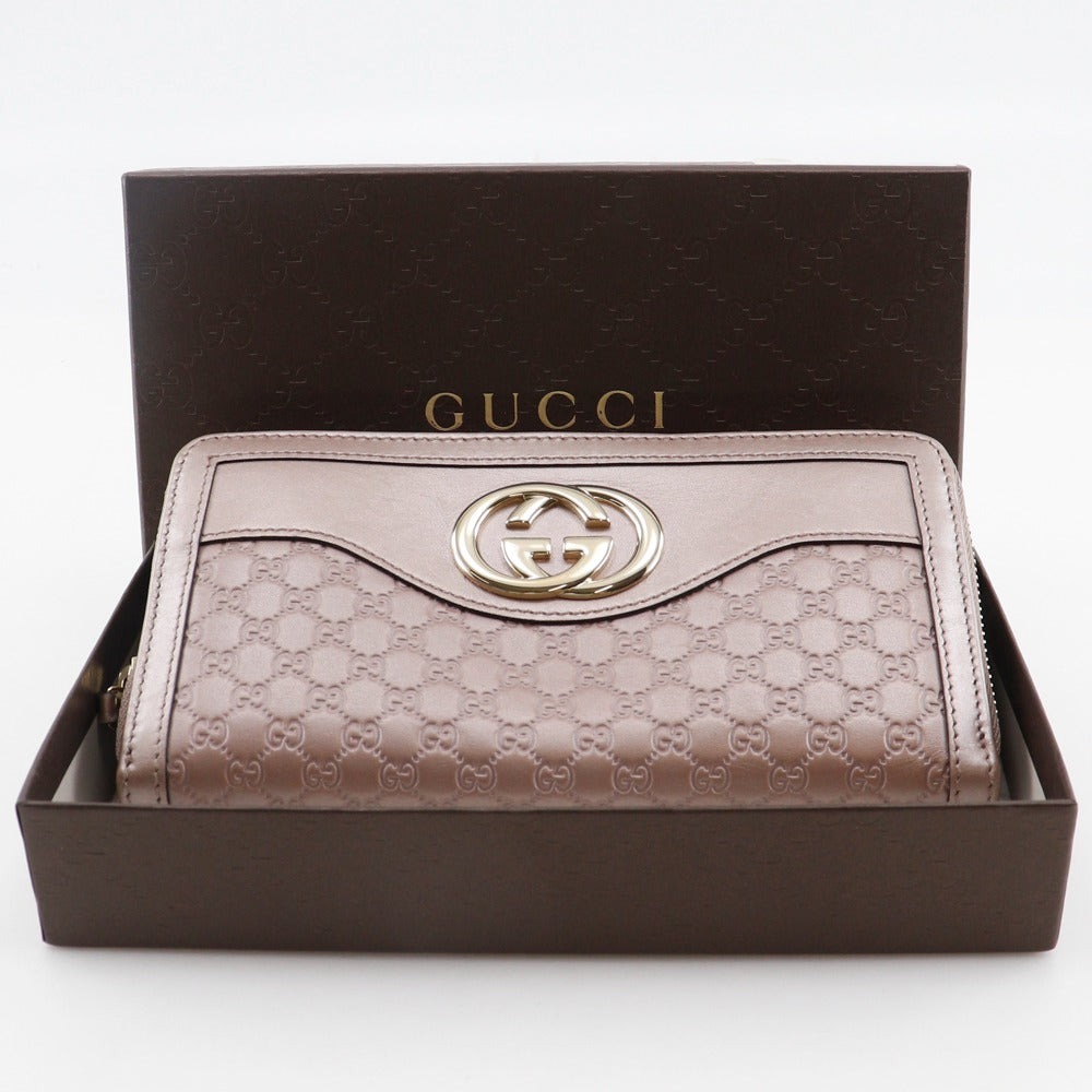 GUCCI Long Wallet Purse 308012 Sima leather pink Zip Around Interlocking G