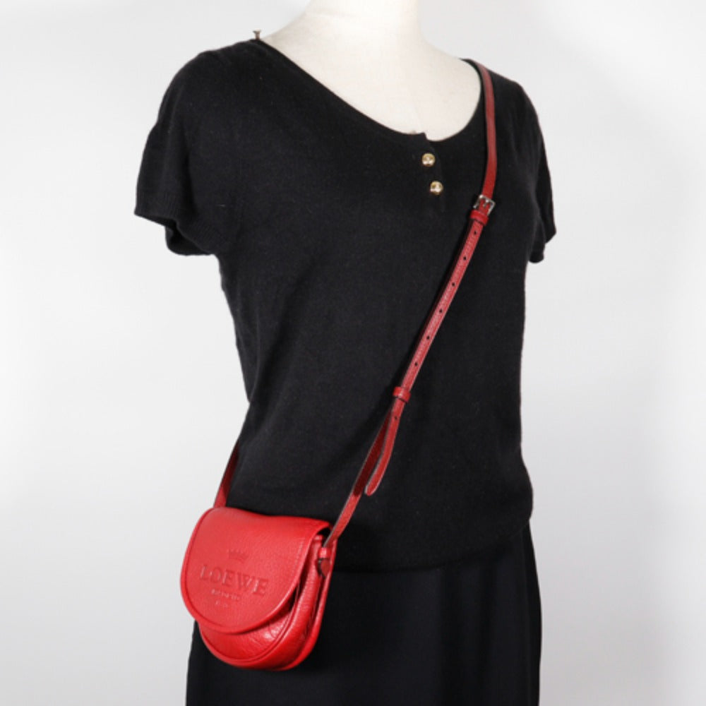 LOEWE Shoulder Bag Calfskin Red logo Mini pochette