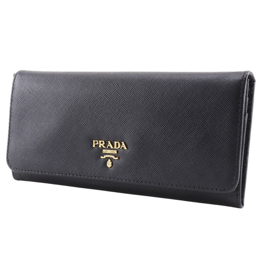 PRADA Long Wallet Purse 1M1132 Safiano black Women Used Authentic