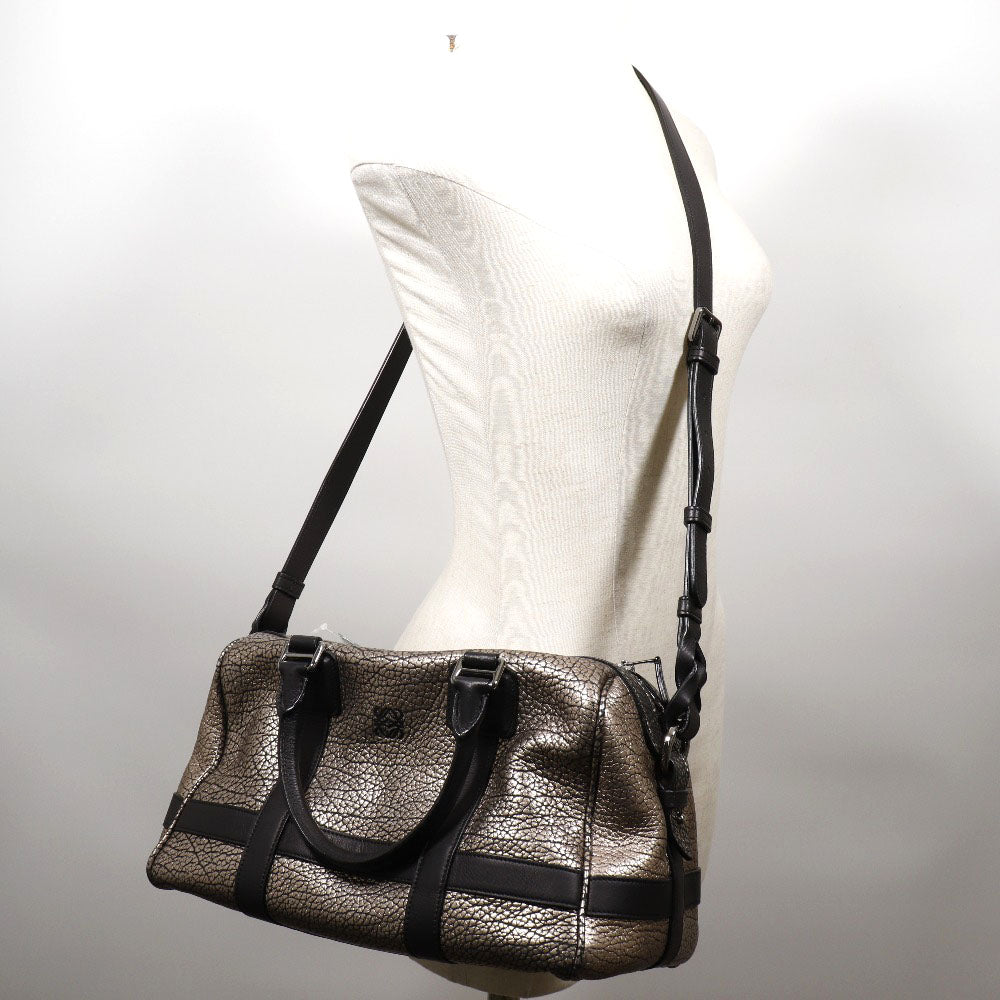 LOEWE Handbag Calfskin Black, Silver Mini Boston 2WAYShoulder Women Used Authentic