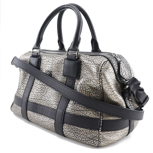 LOEWE Handbag Calfskin Black, Silver Mini Boston 2WAYShoulder Women Used Authentic
