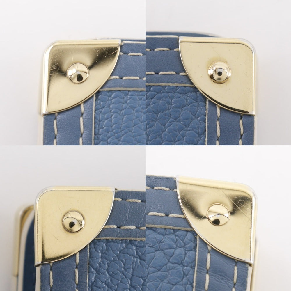 LOUIS VUITTON Bifold Wallet M91829 Goatskin blue Suhali line Compact zip Women Used Authentic