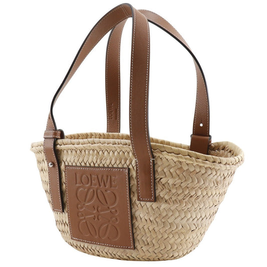 LOEWE Tote Bag Raffia, Leather Brown Basket bag Basket bag small