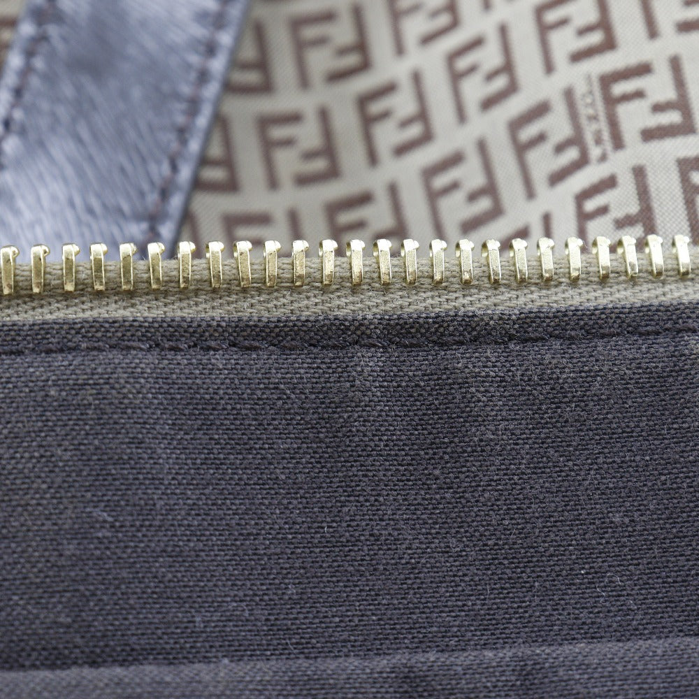 FENDI Tote Bag Nylon, Calfskin Brown micro zucchini Women Used Authentic