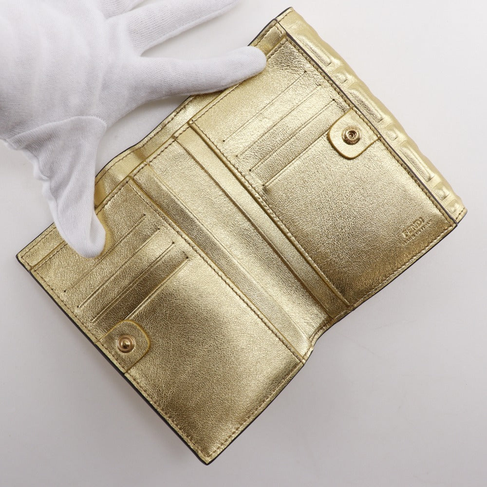 FENDI Bifold Wallet 8M0419 AAF2 F171Q Calfskin gold Zucca Pattern Embossed FF