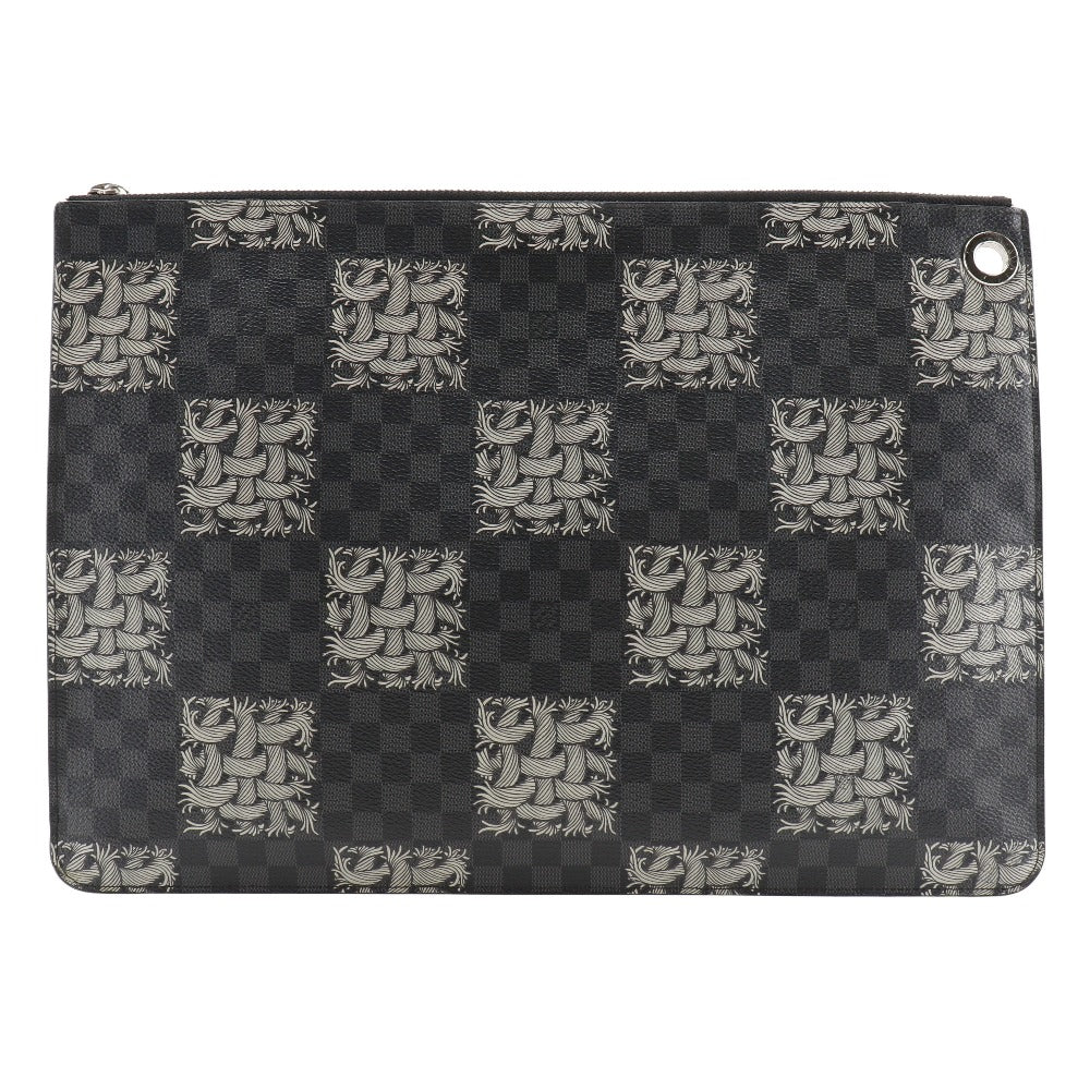 LOUIS VUITTON Clutch bag M61232 Damier Grafitto Canvas black Christopher nemes Pochette Jules GM mens Used Authentic