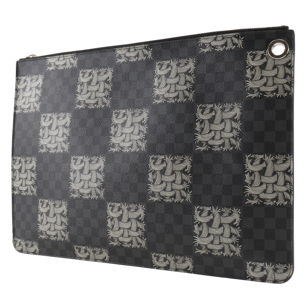LOUIS VUITTON Clutch bag M61232 Damier Grafitto Canvas black Christopher nemes Pochette Jules GM mens Used Authentic