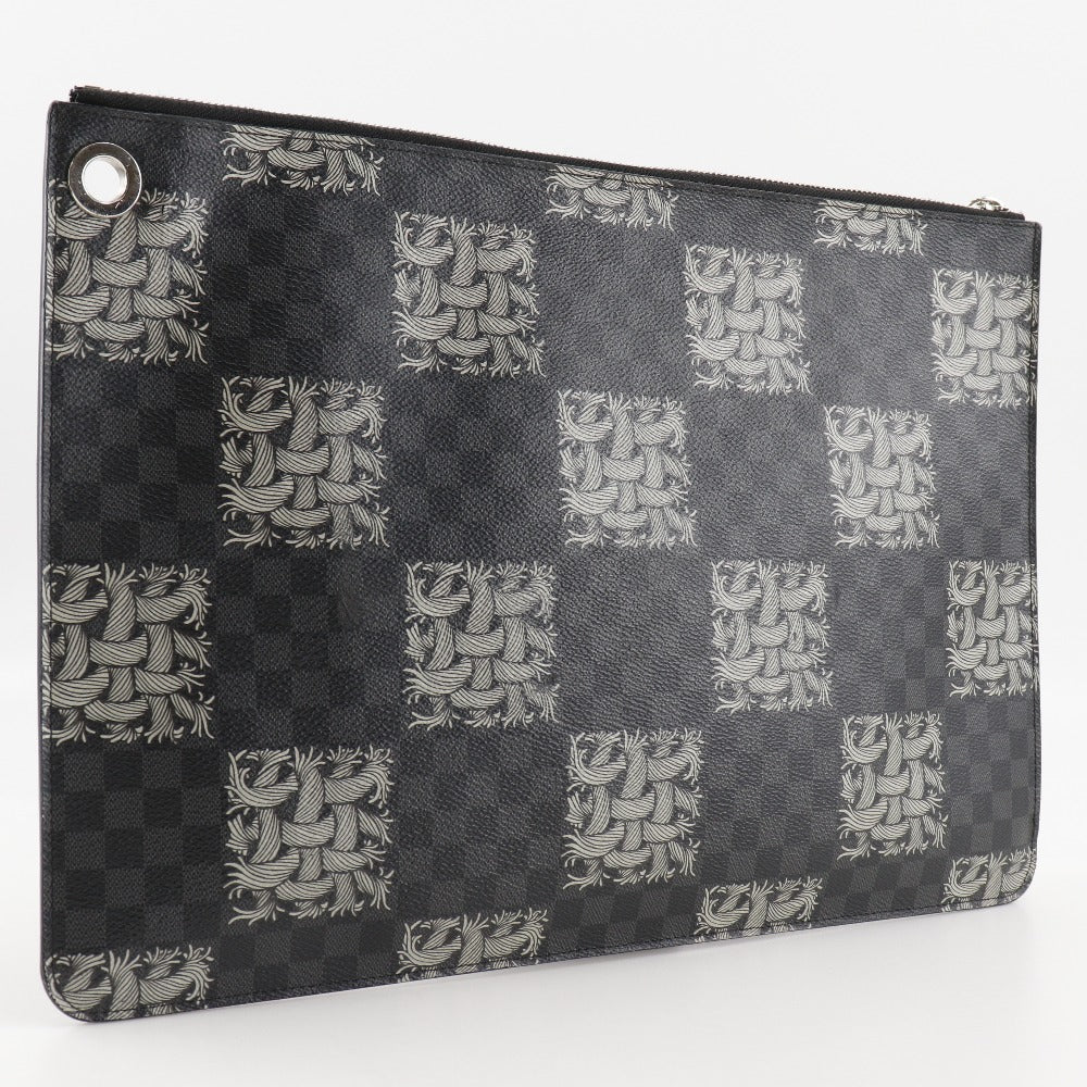 LOUIS VUITTON Clutch bag M61232 Damier Grafitto Canvas black Christopher nemes Pochette Jules GM mens Used Authentic