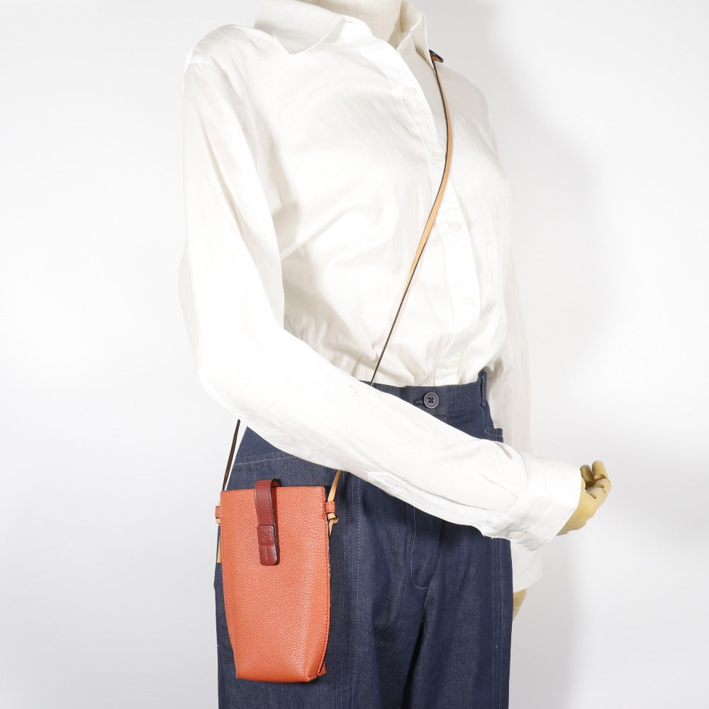 LOEWE Shoulder Bag 124.12.Z45 6977 leather Orange Smartphone pochette Pocket Shoulder