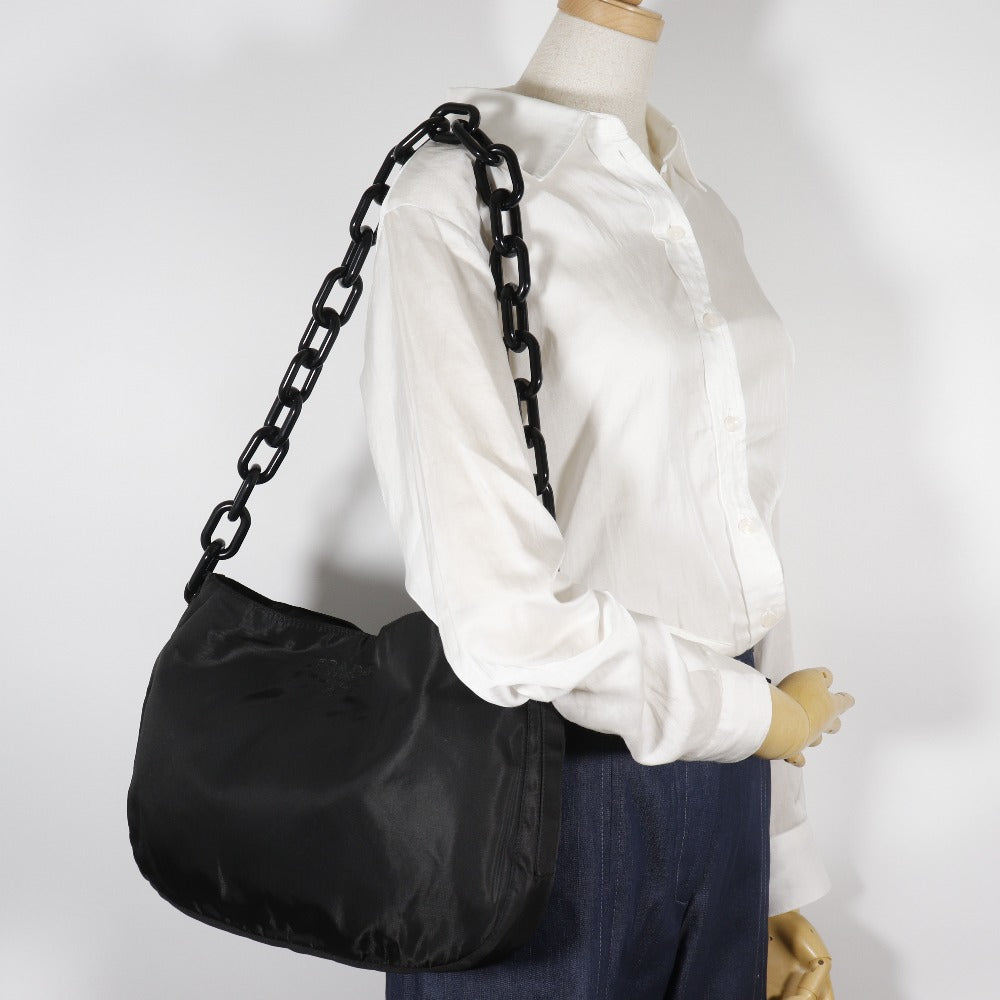 PRADA Shoulder Bag B6431 Nylon, Plastic black ChainShoulder