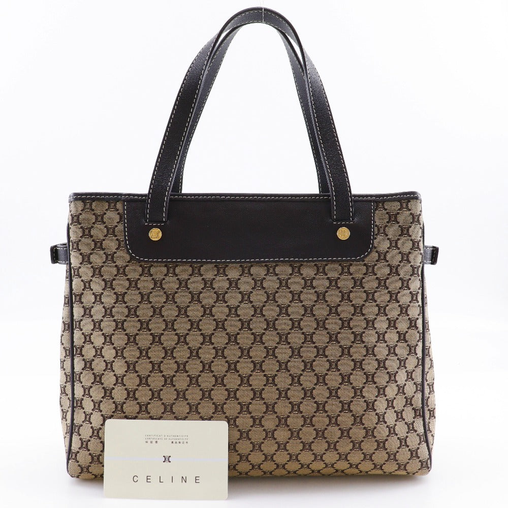 CELINE Handbag Canvas, Calfskin Brown Macadam Women Used Authentic
