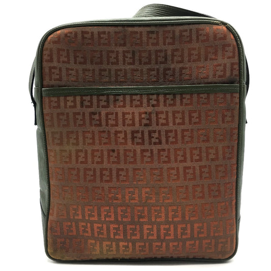 FENDI Shoulder Bag PVC / Leather Khaki x Brown type Zucchino ZuccaPattern logoPattern pochette Vintage old Women Used Authentic