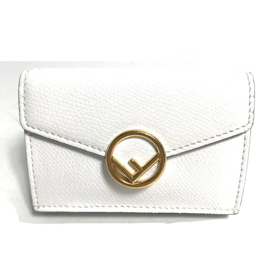 FENDI Trifold wallet 8M0395 leather white logo mini compact wallet Women Used Authentic