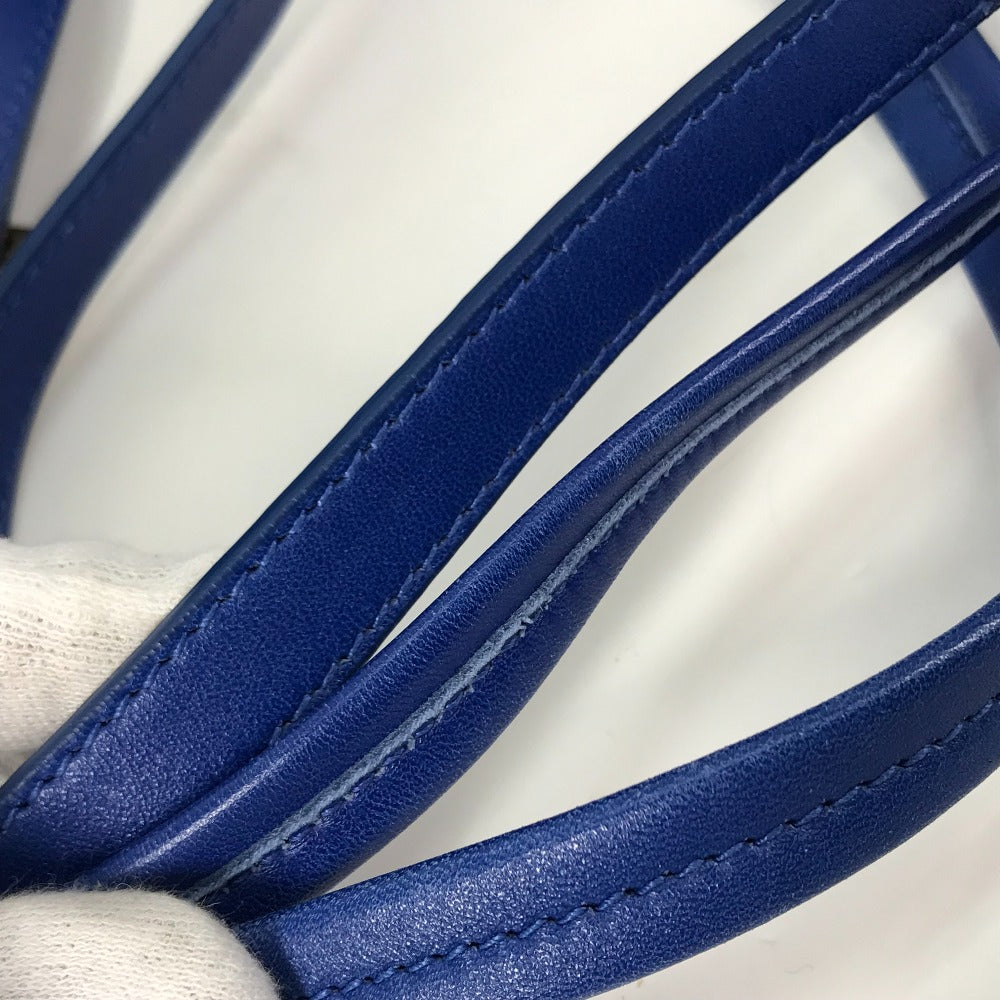 PRADA Handbag leather blue logo Crossbody ribbon Women Used Authentic