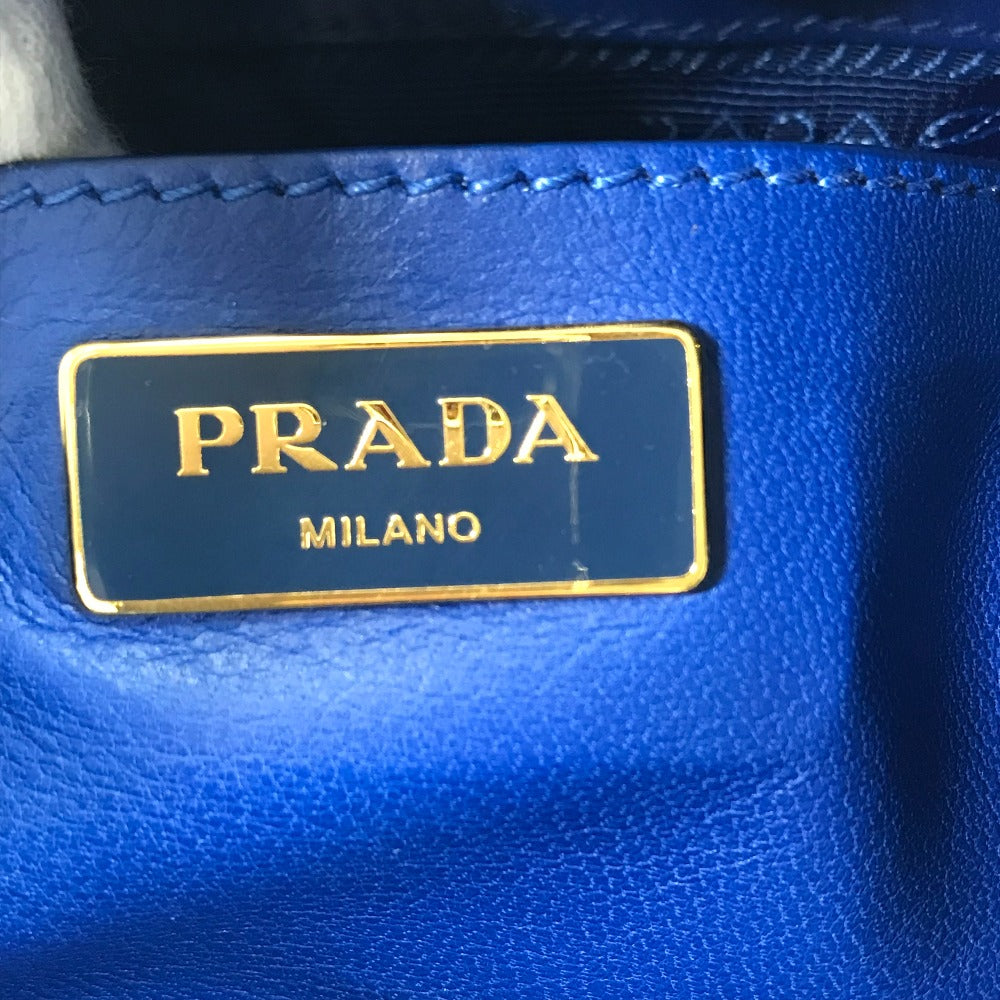 PRADA Handbag leather blue logo Crossbody ribbon Women Used Authentic