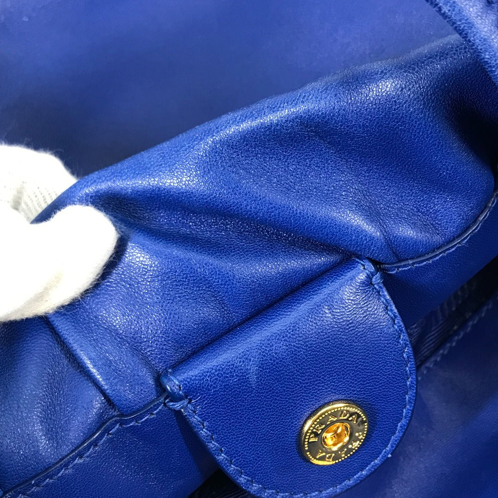 PRADA Handbag leather blue logo Crossbody ribbon Women Used Authentic