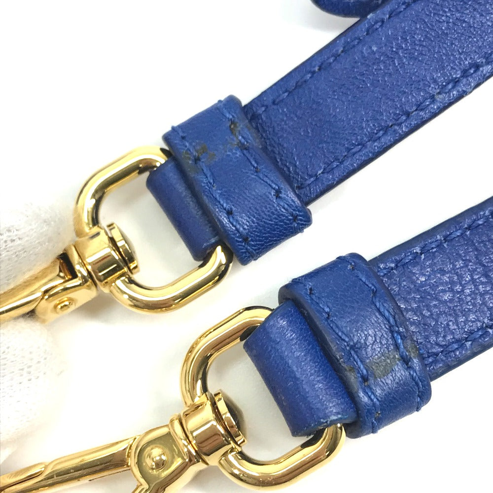 PRADA Handbag leather blue logo Crossbody ribbon Women Used Authentic